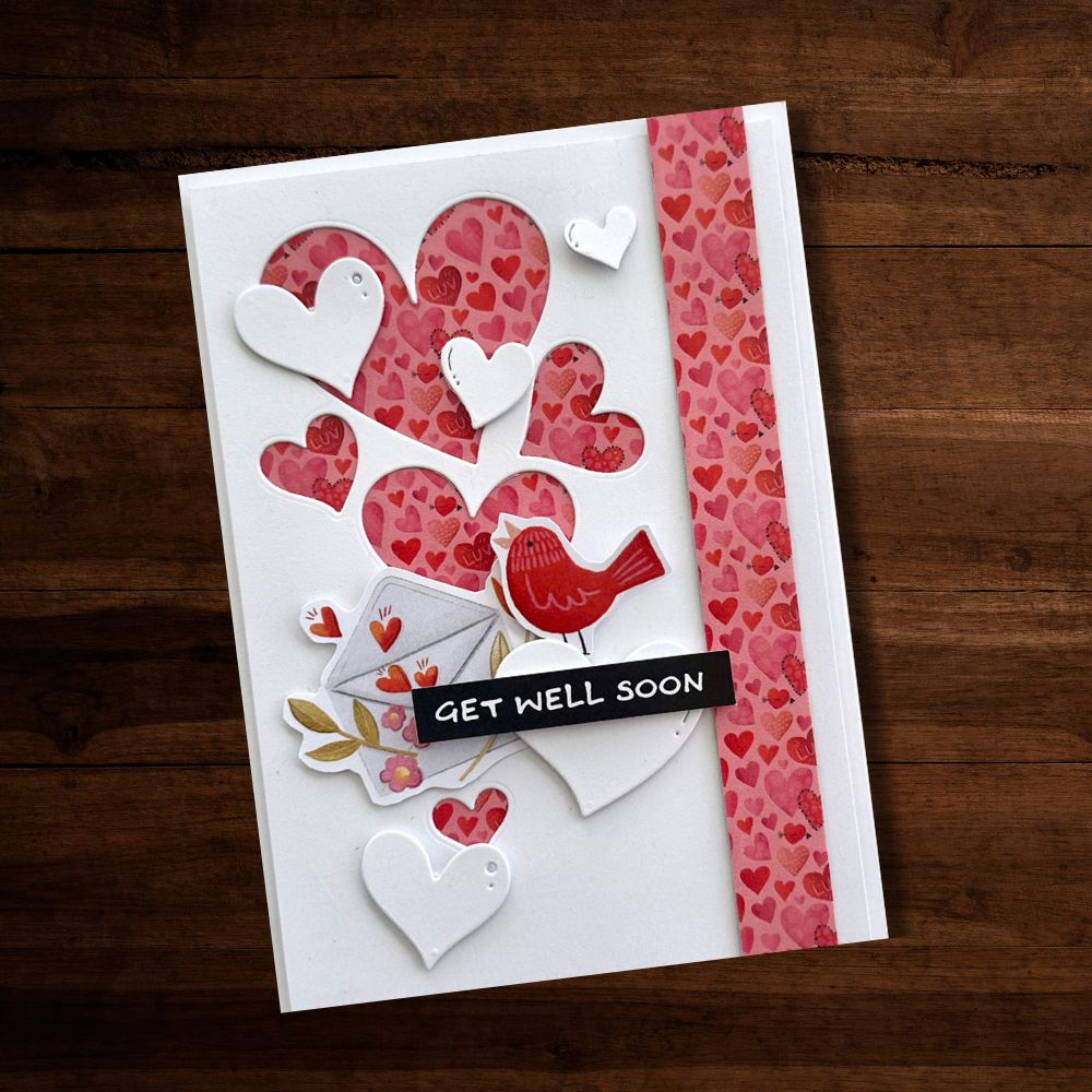 Paper Rose Bubble Love Hearts Die 28867 get well card