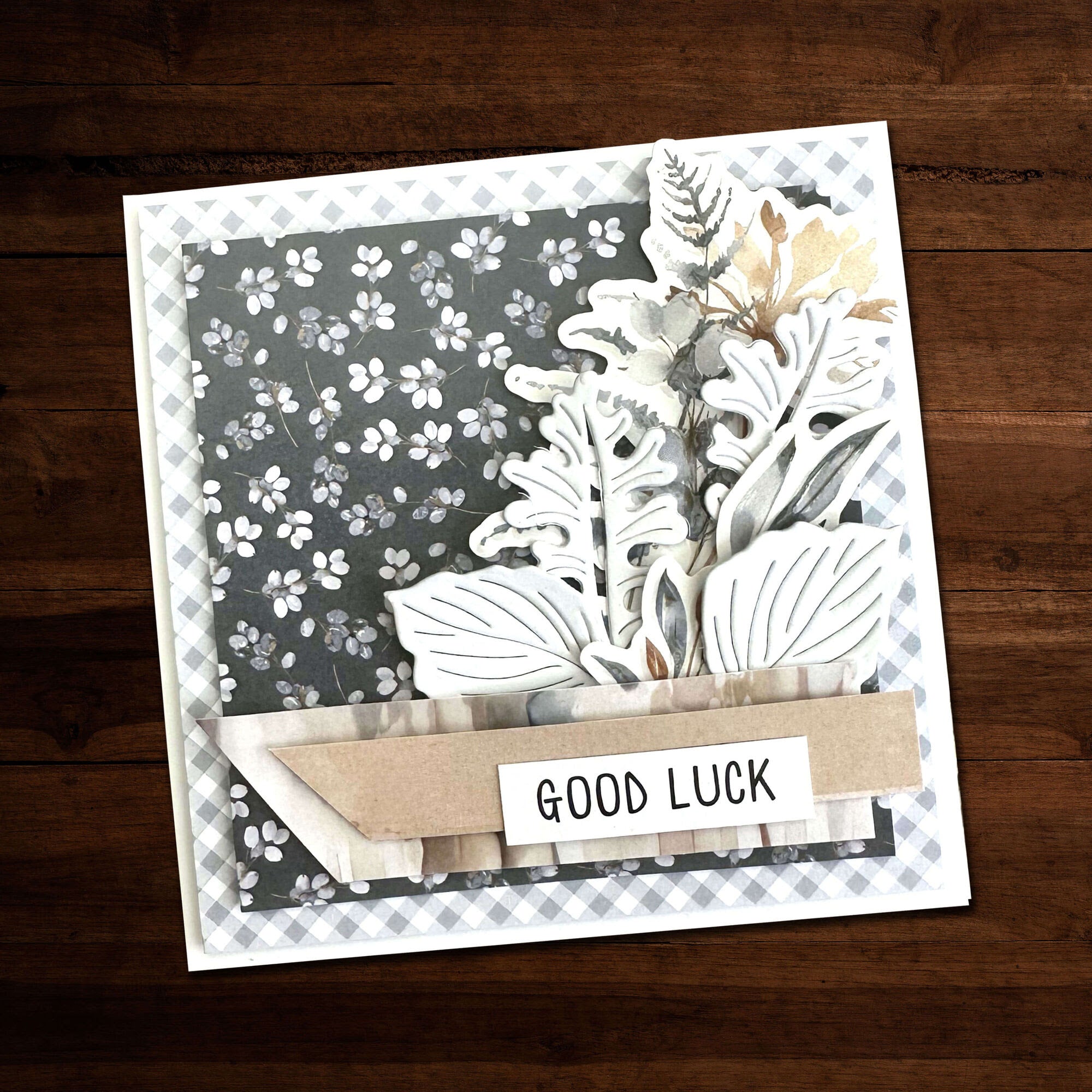 Paper Rose Etched Leaves 1 Dies 28960 good luck card