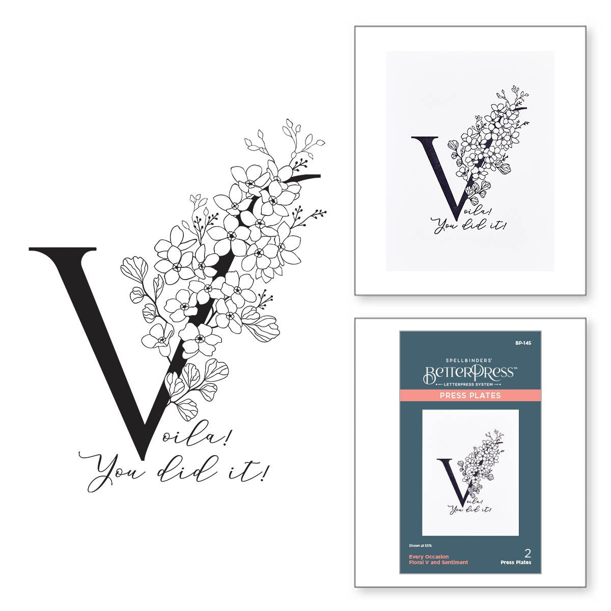 bp-145 Spellbinders Floral V and Sentiment Press Plates product image