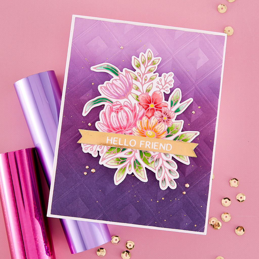 GLP-409 Spellbinders Hexi-Gem Blooms Glimmer Hot Foil Plate and Die Set Hello
