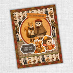 Paper Rose Studio Maplewood Cottage 6x6 Paper 37300 animals with clothes plaid trim background fall is in the air card