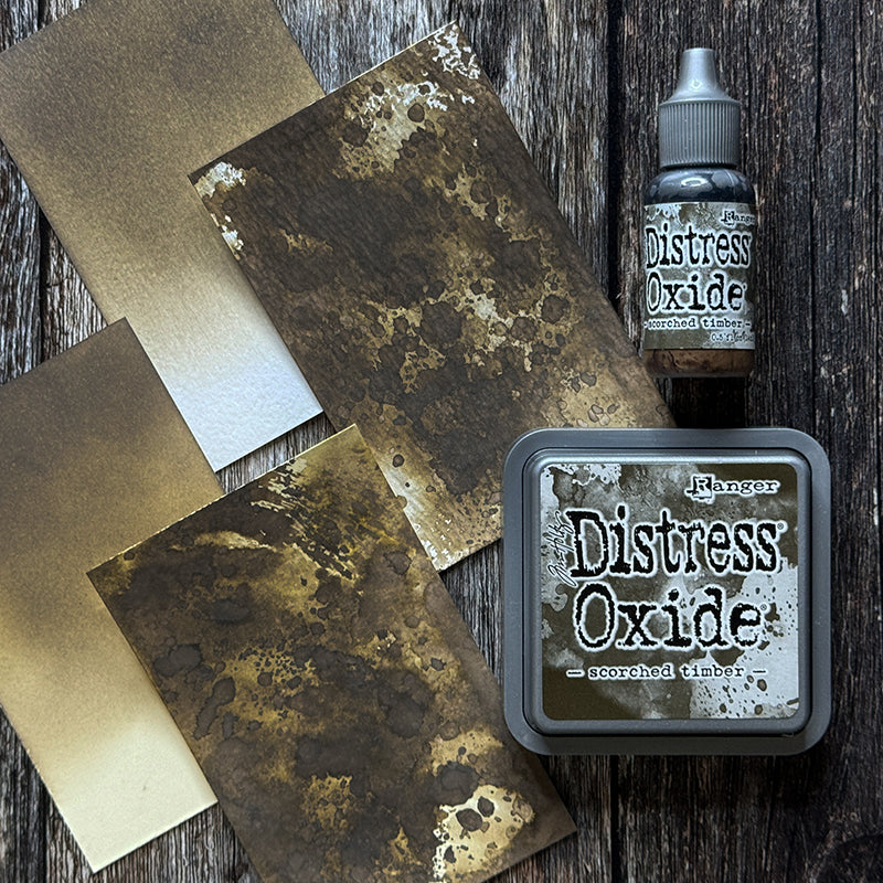 Tim Holtz Distress Scorched Timber January 2024 Oxide Ink Pad And Reinker Bundle Ranger Color Swatch