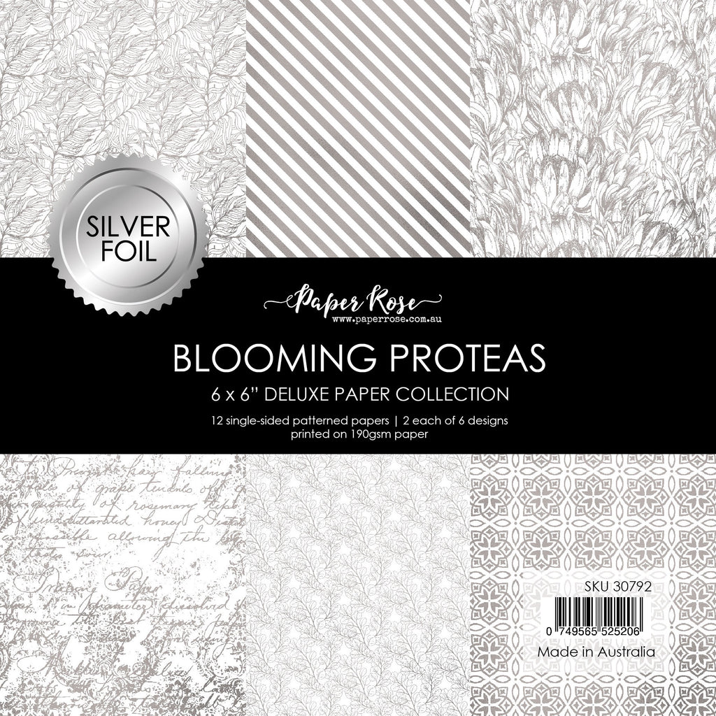 Paper Rose Blooming Proteas Silver Foil 6x6 Paper 30792