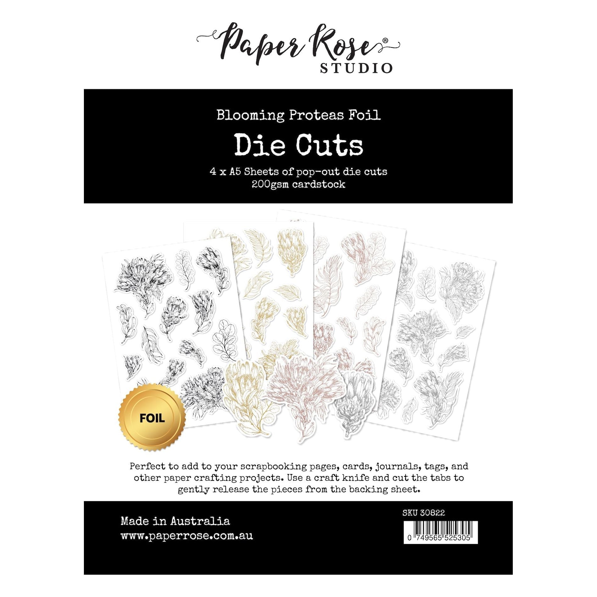 Paper Rose Blooming Proteas Foil Die Cuts 30822