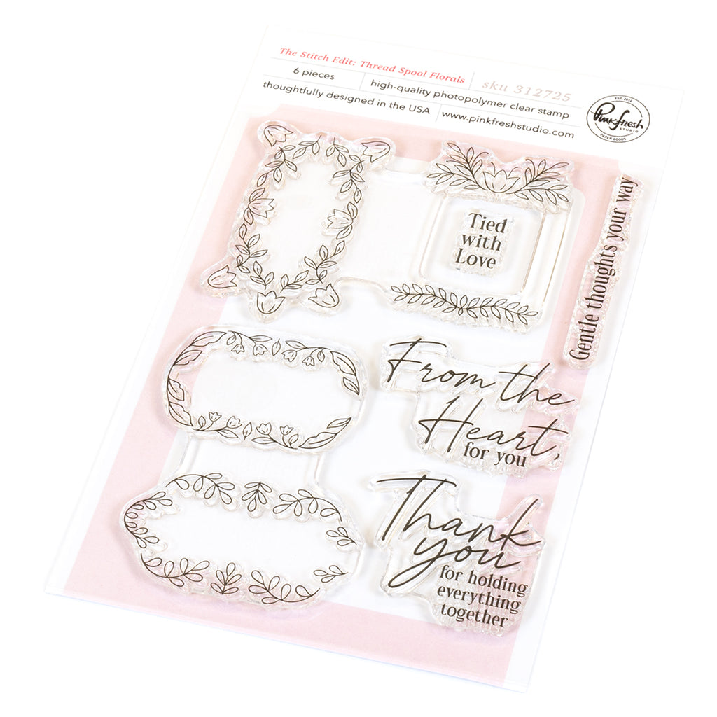 Pinkfresh Studio The Stitch Edit Thread Spool Florals Clear Stamps Dies And Stencils Bundle Product Image