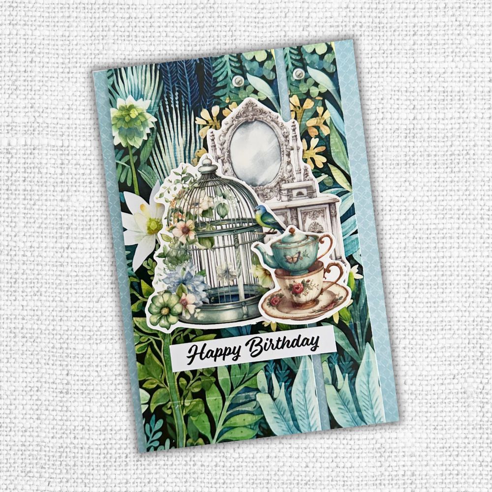Paper Rose Botanical Memories Embossed Die Cuts 32067 happy birthdya tea
