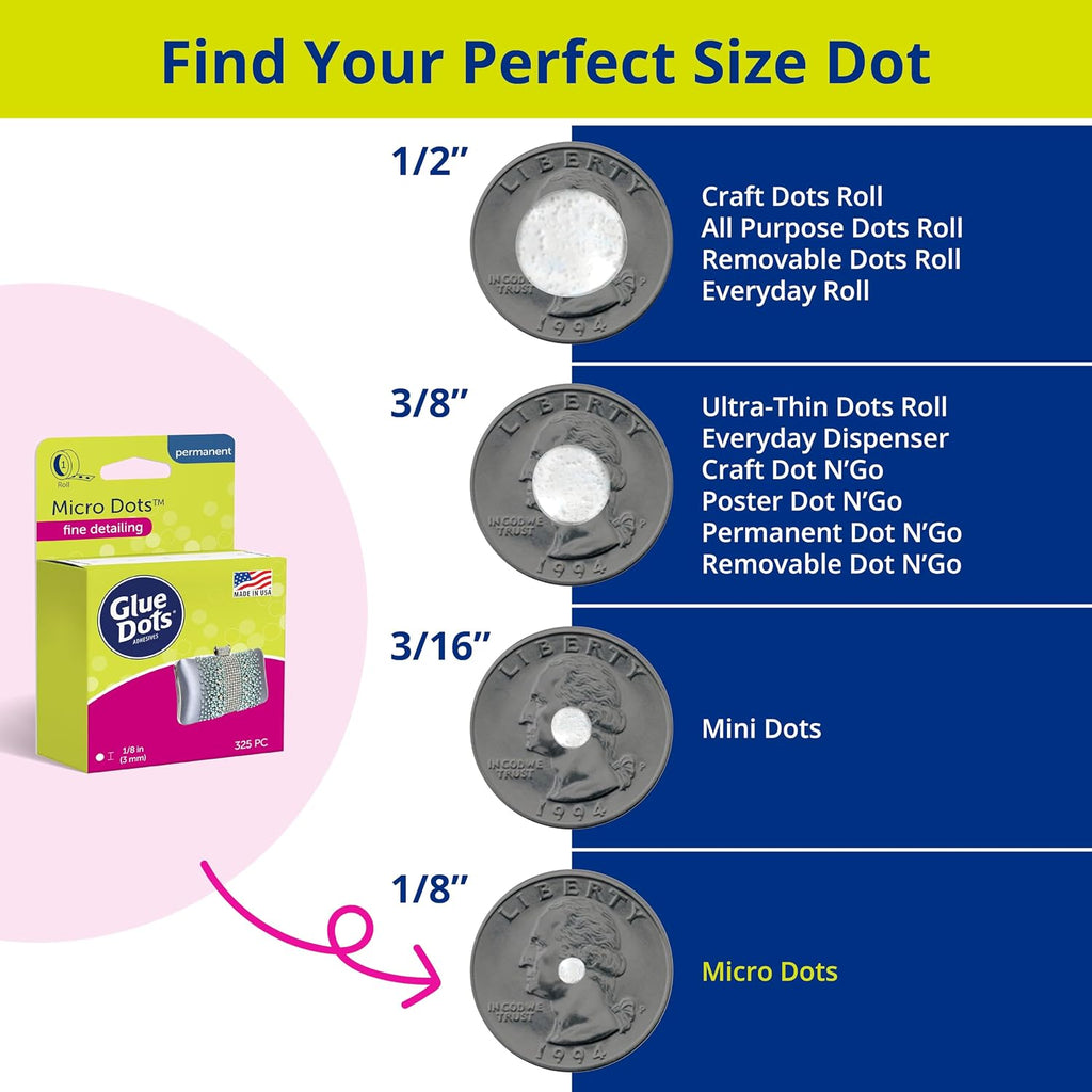 325 Glue Dots MICRO Clear Adhesive 34700 sizing
