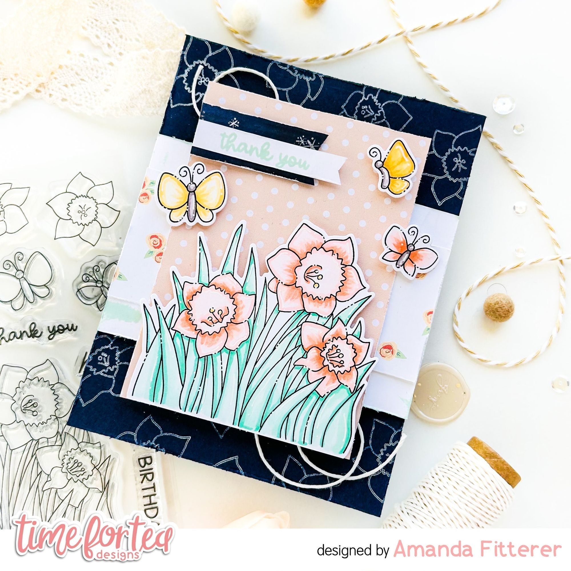 Time For Tea Designs Darling Daffodils Coordinating Dies thank you