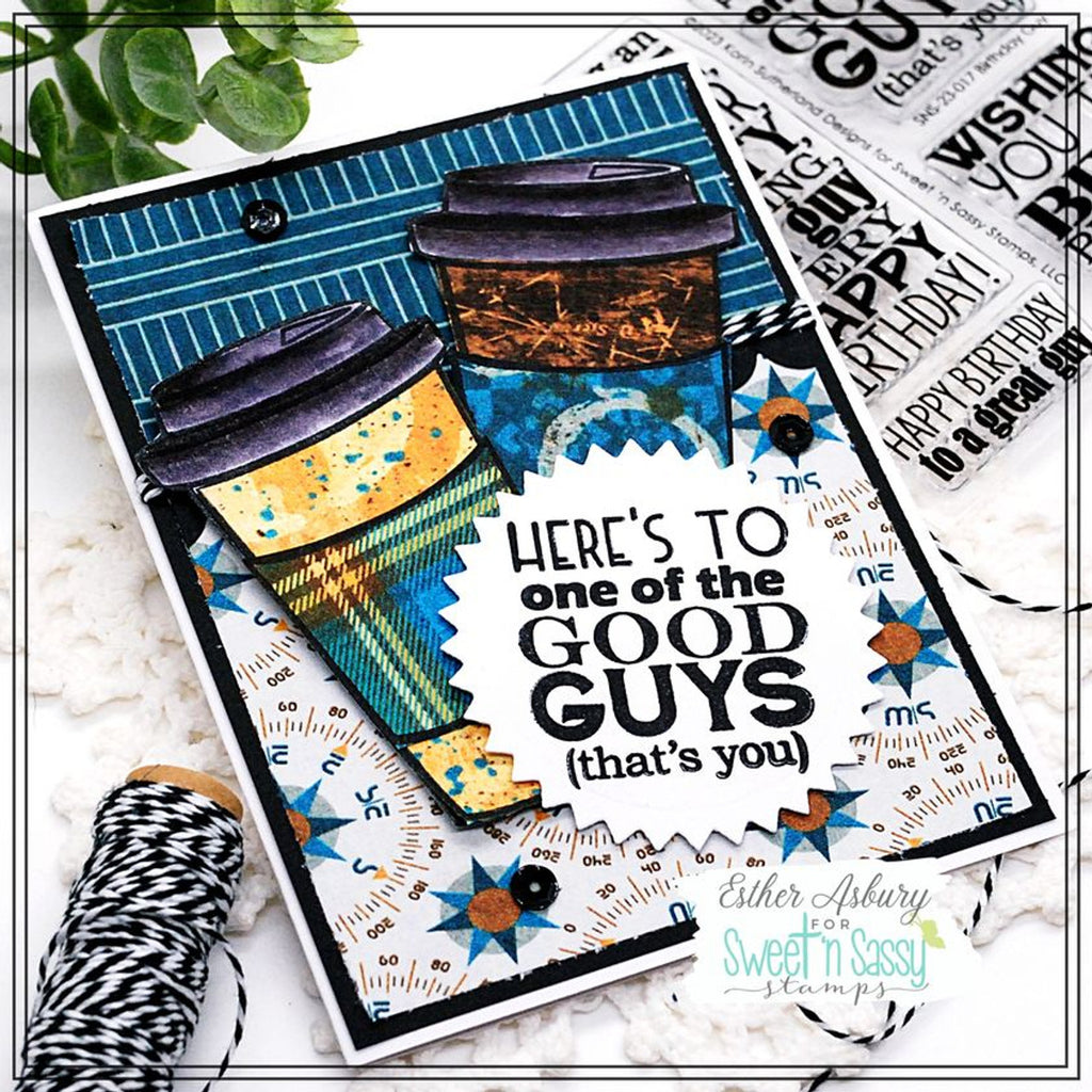Sweet 'N Sassy Birthday Guy Clear Stamp Set sns-23-017 Here's To The Good Guys Card