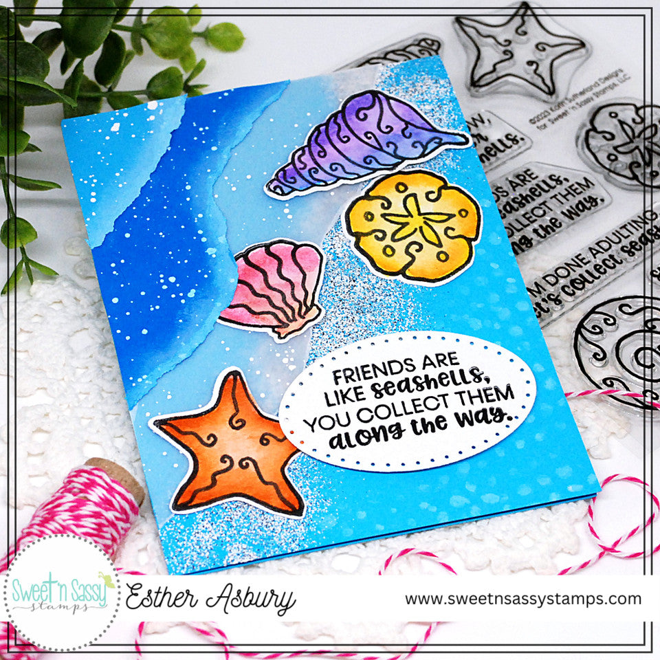 Sweet 'N Sassy Seashell Greetings Clear Stamp Set sns-23-022 Seashore Friendship Card
