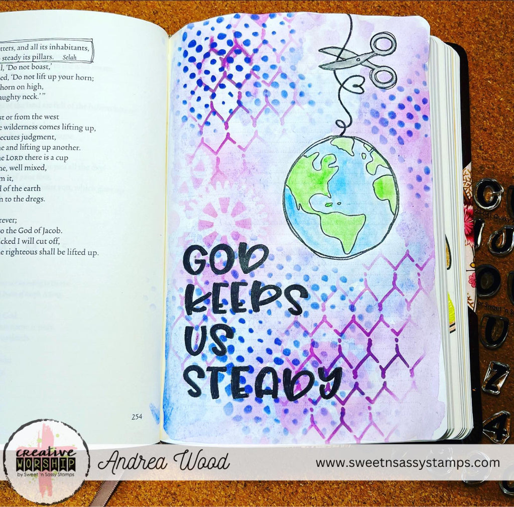 Sweet 'N Sassy Sew Happy Clear Stamp Set sns-23-034 God Keeps Us Steady Bible Journal