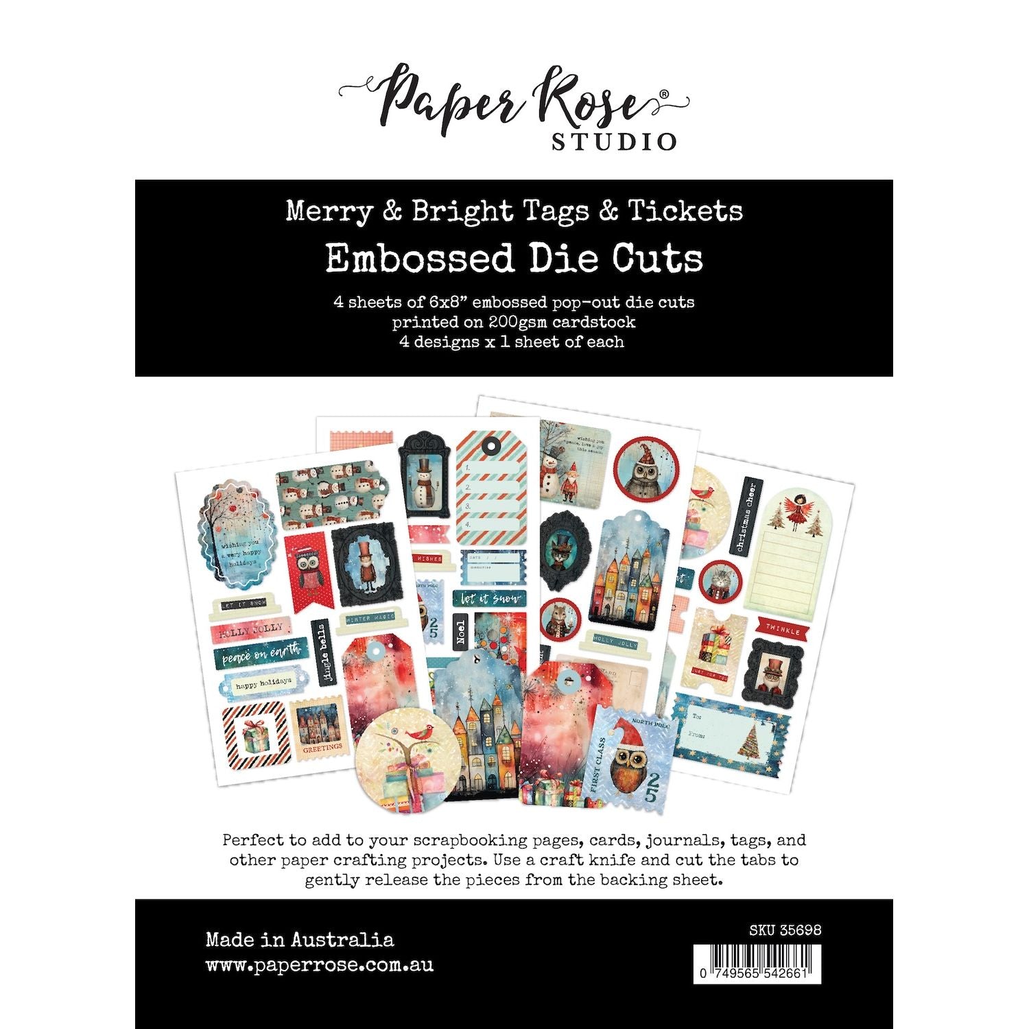 Paper Rose Merry And Bright Tags and Tickets Embossed Die Cuts 35698
