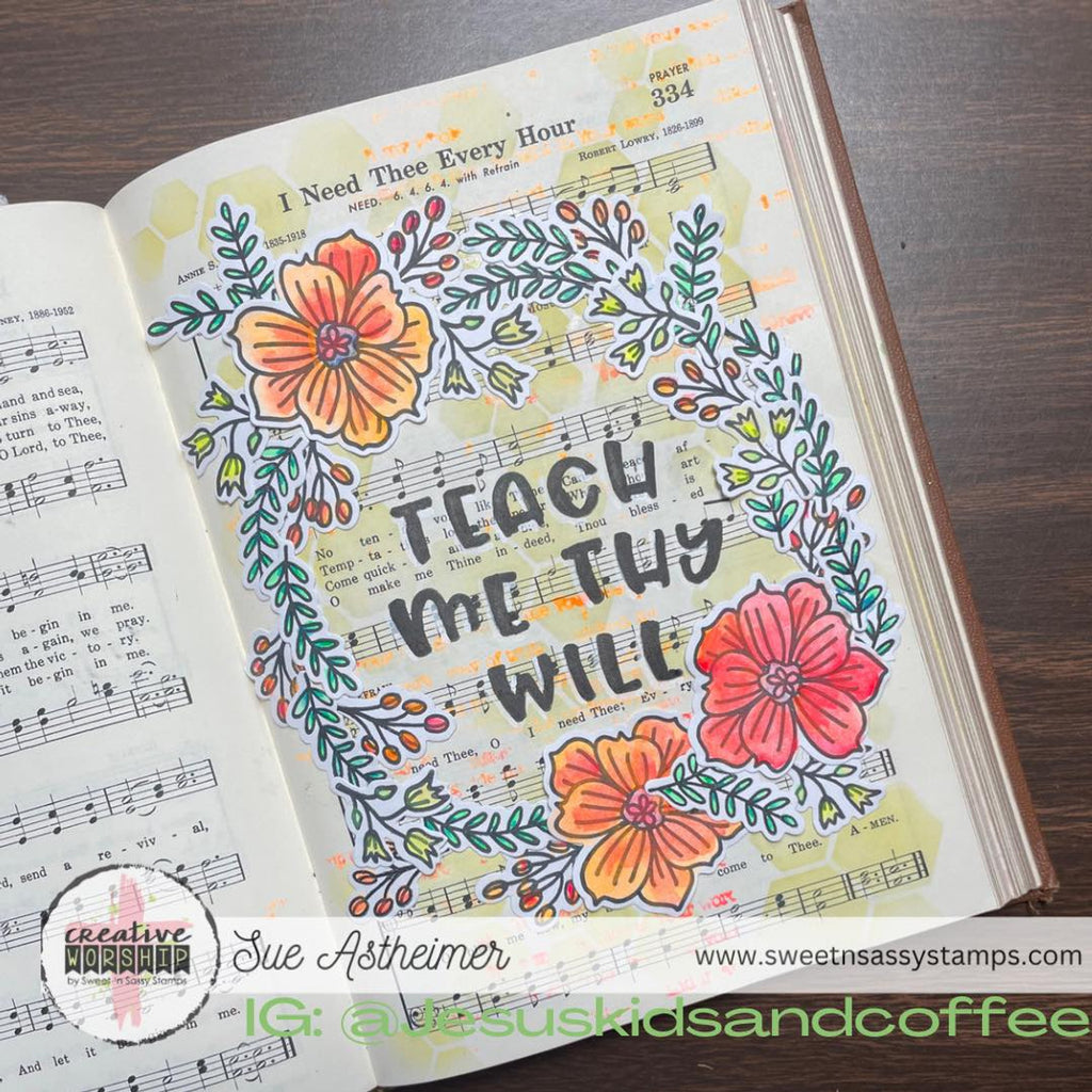 Sweet 'N Sassy Be A Wildflower Clear Stamp Set sns-23-038 Teach me thy will bible journaling page