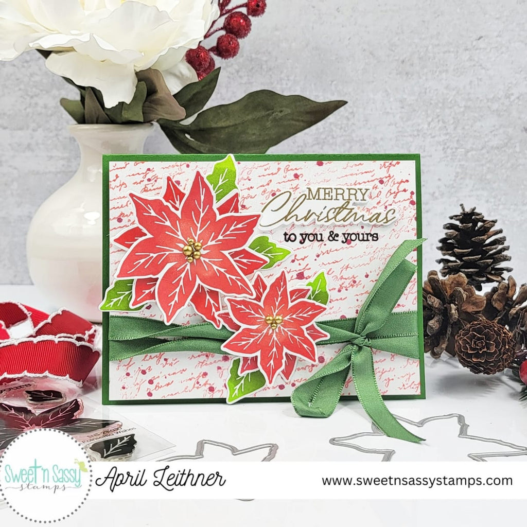 Sweet 'N Sassy Poinsettia Wishes Dies snsd-0239 Merry Christmas Card