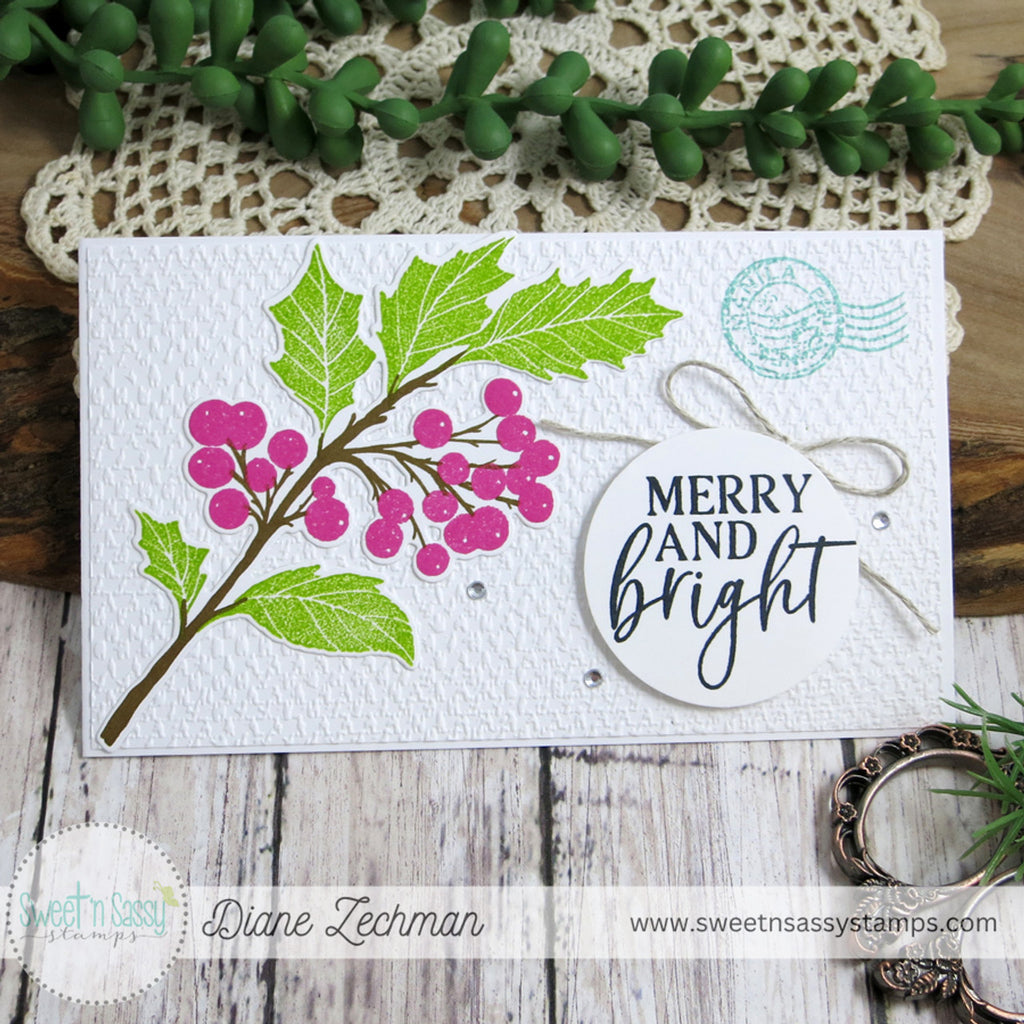 Sweet 'N Sassy Vintage Holly Clear Stamps sns-23-033 Merry and Bright Card