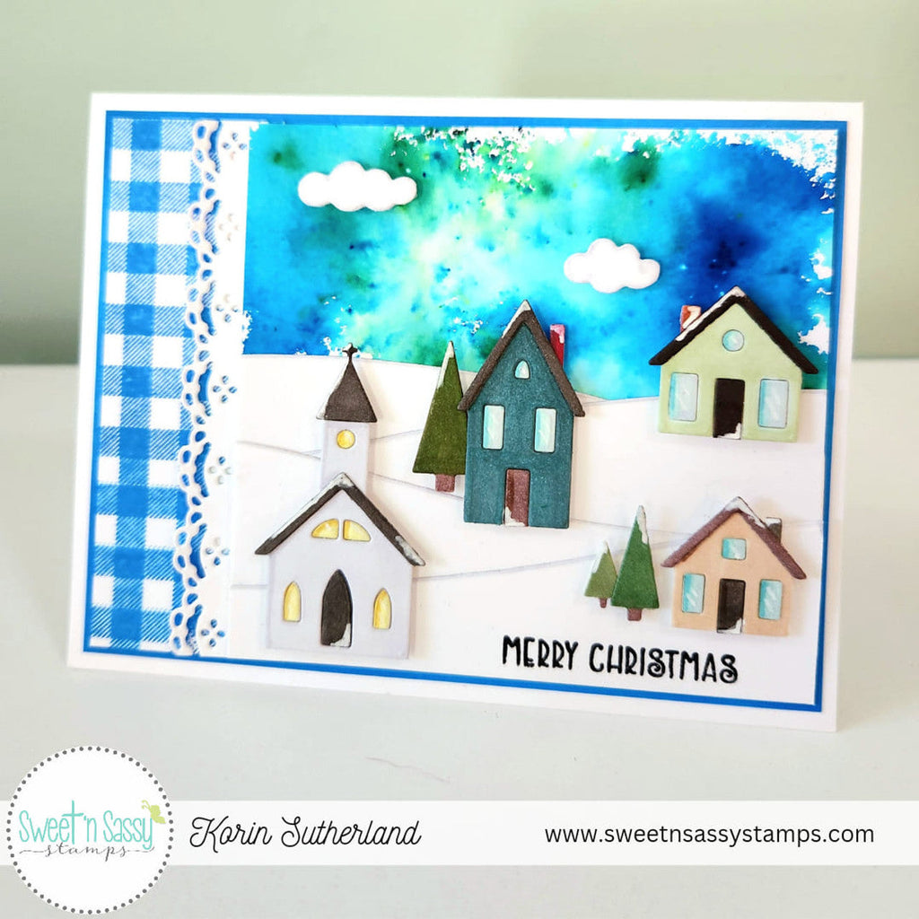 Sweet 'N Sassy Village Die Set snsd-0242 Merry Christmas Town Scene Card