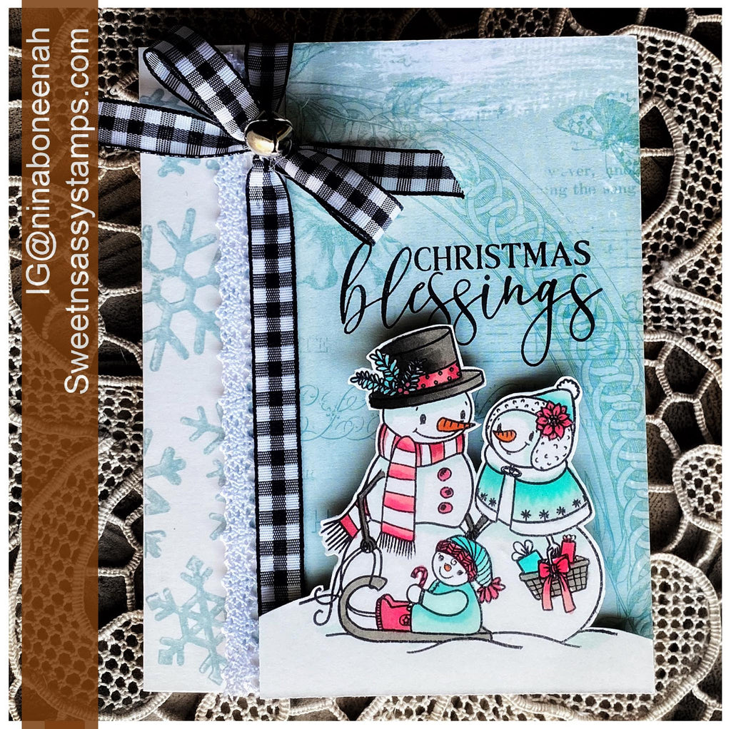 Sweet 'N Sassy Snow Family Clear Stamps sns-23-040 Christmas Blessings Card