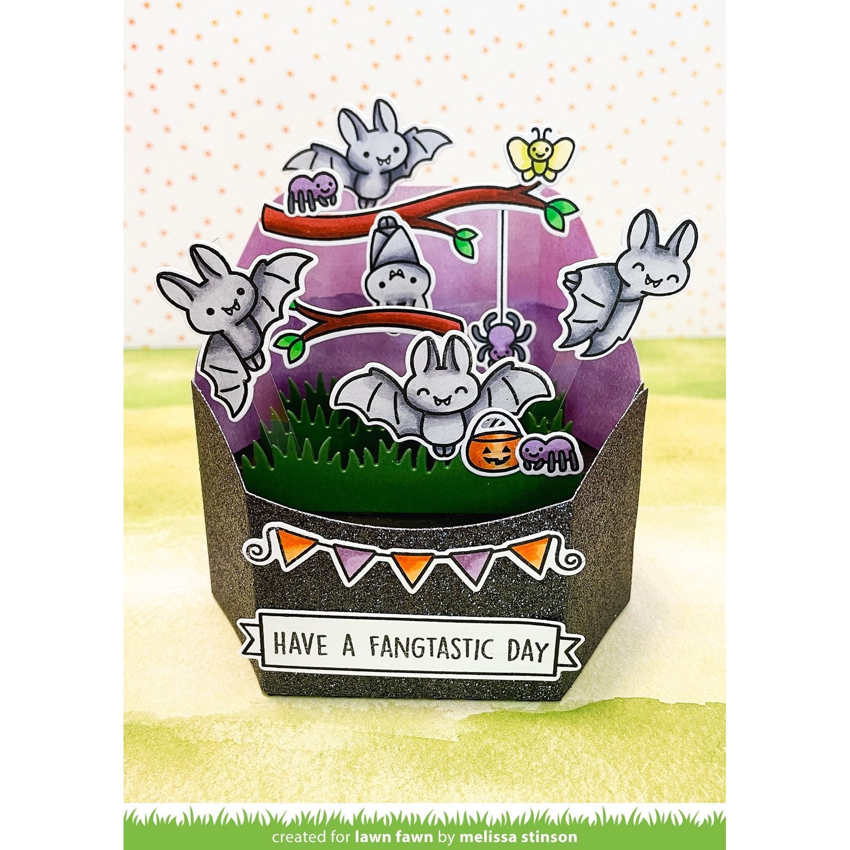 3D Halloween Project featuring Bats and sentiment 'ave a Fangtastic Day'
