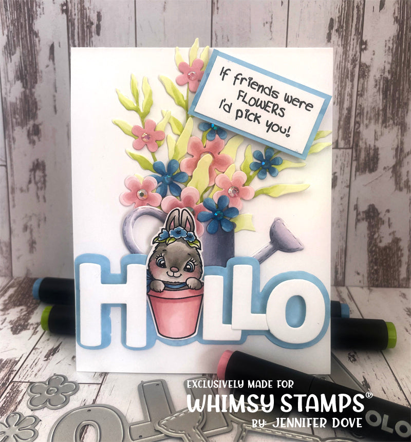 Whimsy Stamps Bunnies in the Garden Clear Stamp, Coordinating Dies, and No Fuss Mask Set hello