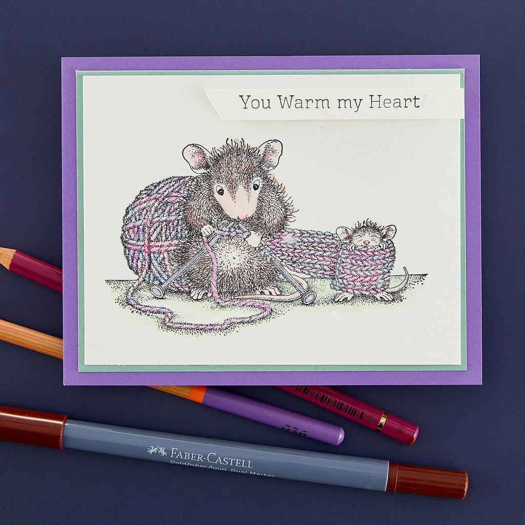 rsc-020 Spellbinders House Mouse Knit One Cling Rubber Stamps you warm my heart