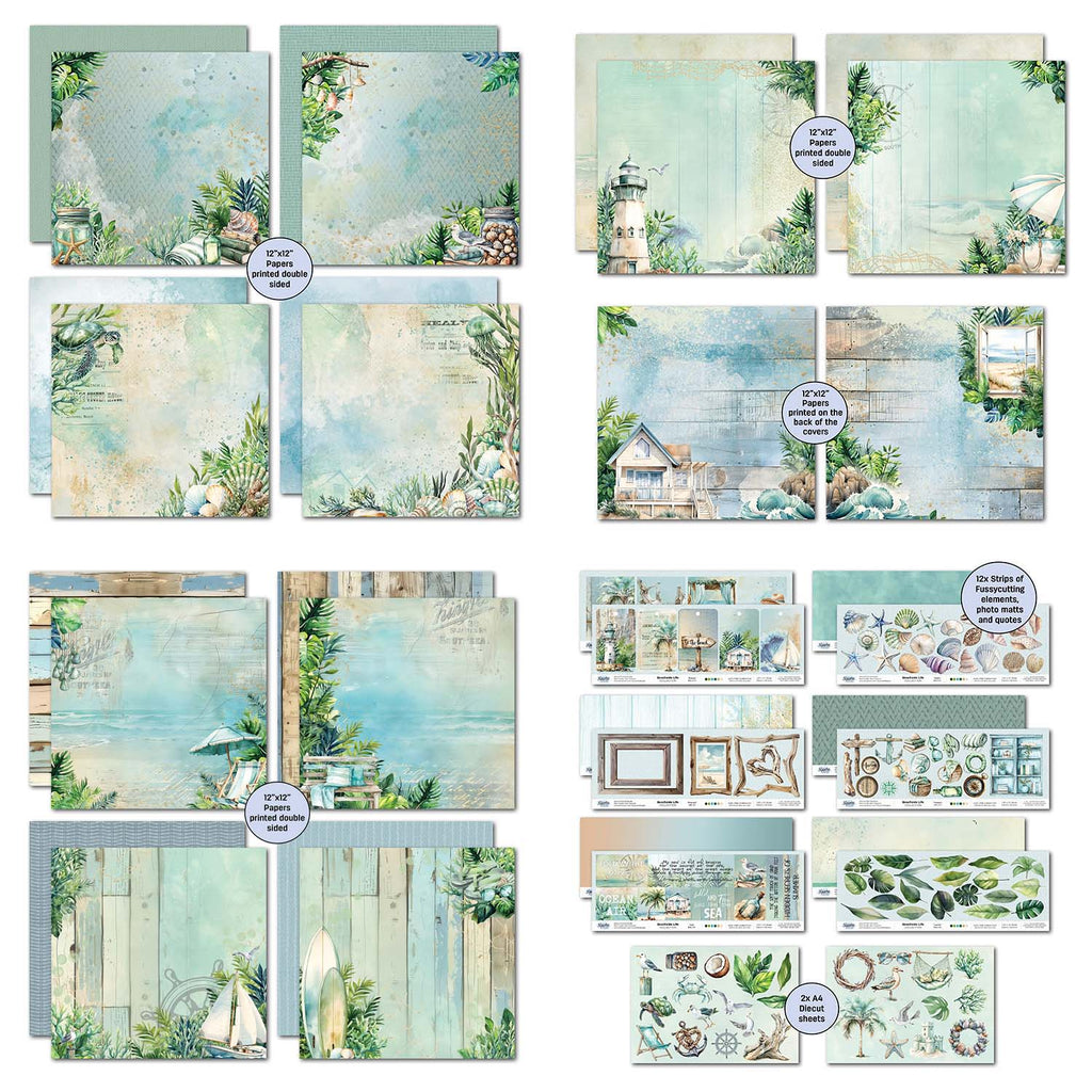 3Quarter Designs Beachside Life 12x12 Design Paper and Diecuts Set 3q-sc-beachsidelife sheets