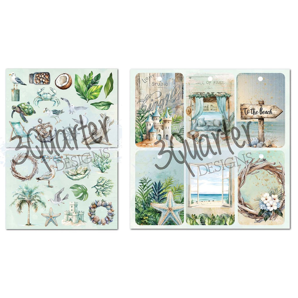 3Quarter Designs Beachside Life 8x8 Paper Pack and Diecuts Set 3q-pp8-beachsidelife ephemera