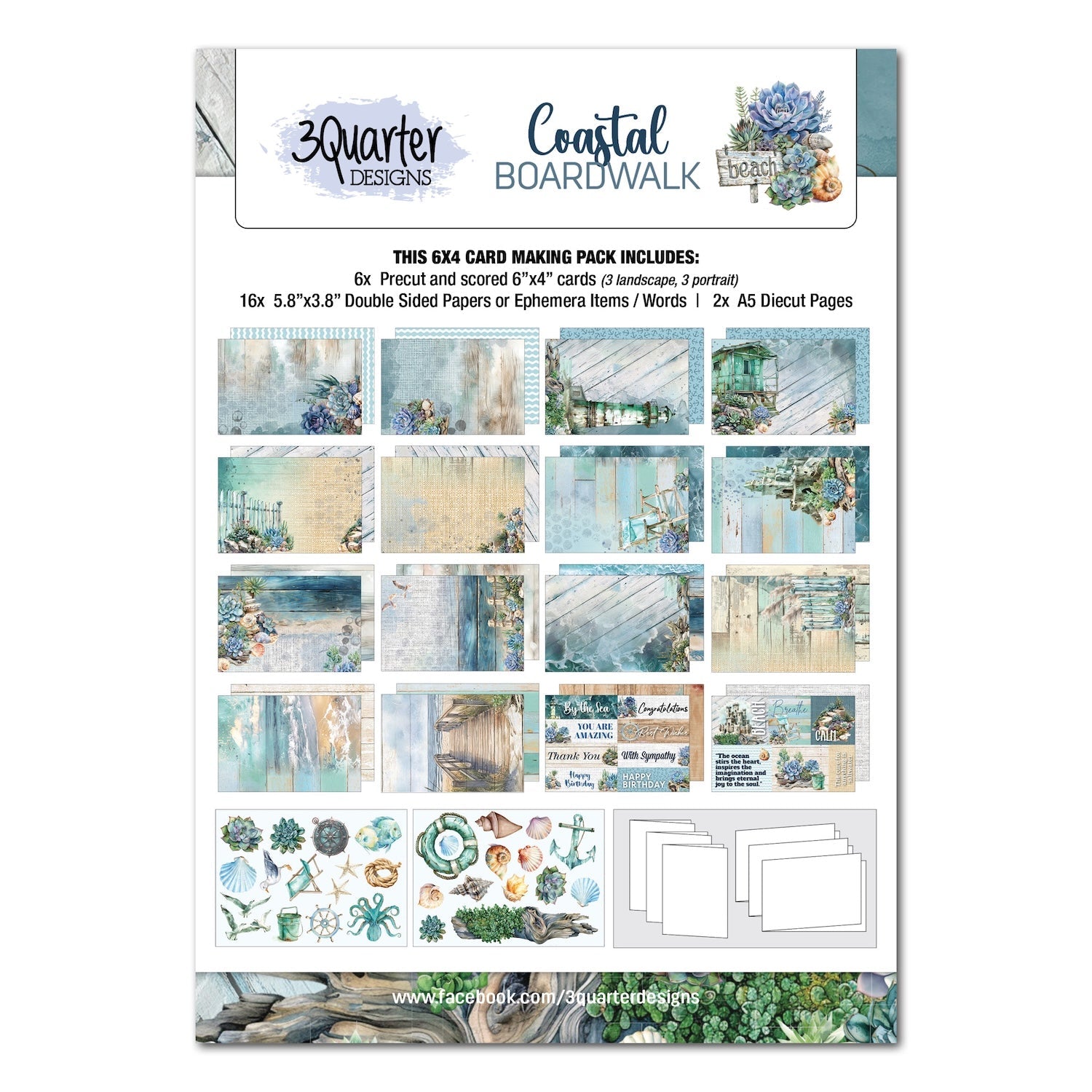 3Quarter Designs Coastal Boardwalk 6x4 Card Pack 3q-cc-coastalboardwalk