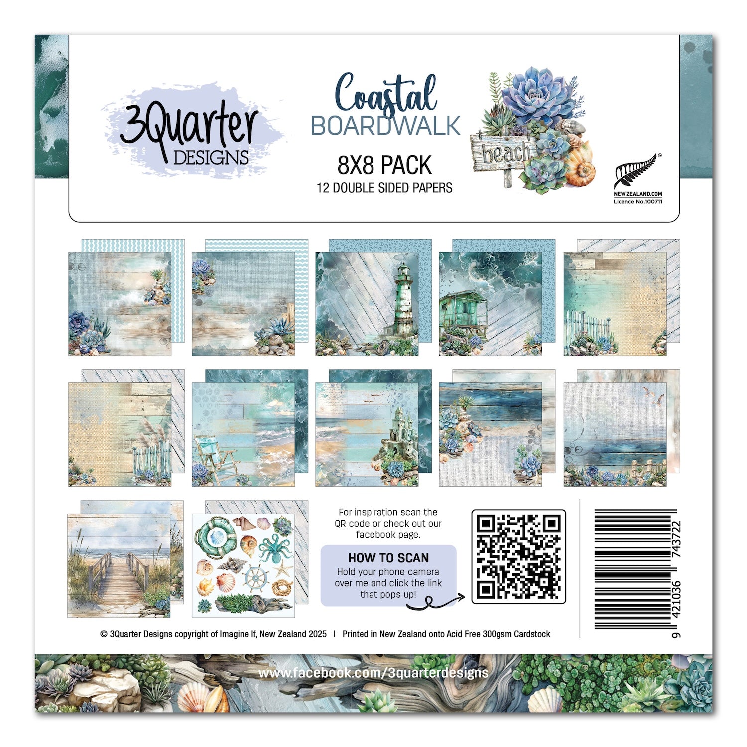 3Quarter Designs Coastal Boardwalk 8x8 Paper Pack 3q-pp8-coastalboardwalk