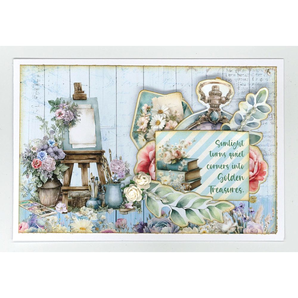 3Quarter Designs Cottage Reverie 6x4 Card Pack 3q-cc-cottagereverie easel books paint brushes flowers card
