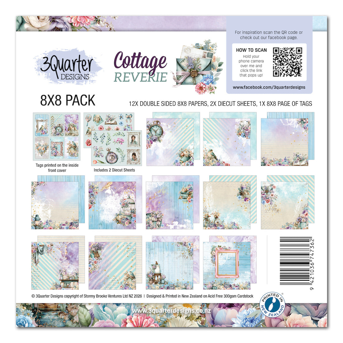 3Quarter Designs Cottage Reverie 8x8 Paper Pack and Diecuts Set 3q-pp8-cottagereverie