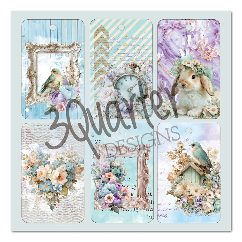 3Quarter Designs Cottage Reverie 8x8 Paper Pack and Diecuts Set 3q-pp8-cottagereverie bunny birds flowers