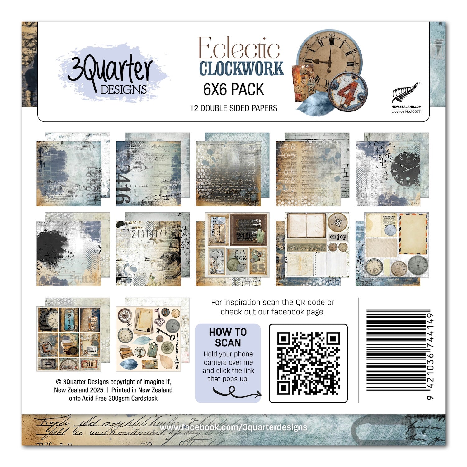 3Quarter Designs Eclectic Clocks 6x6 Paper Pack 3q-pp6-eclecticclocks