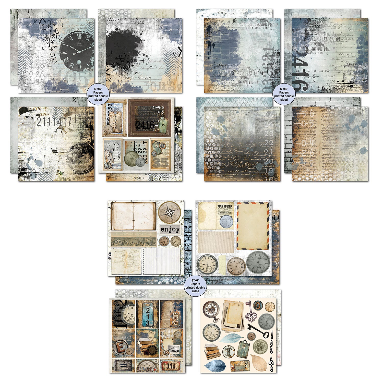 3Quarter Designs Eclectic Clocks 6x6 Paper Pack 3q-pp6-eclecticclocks sheets