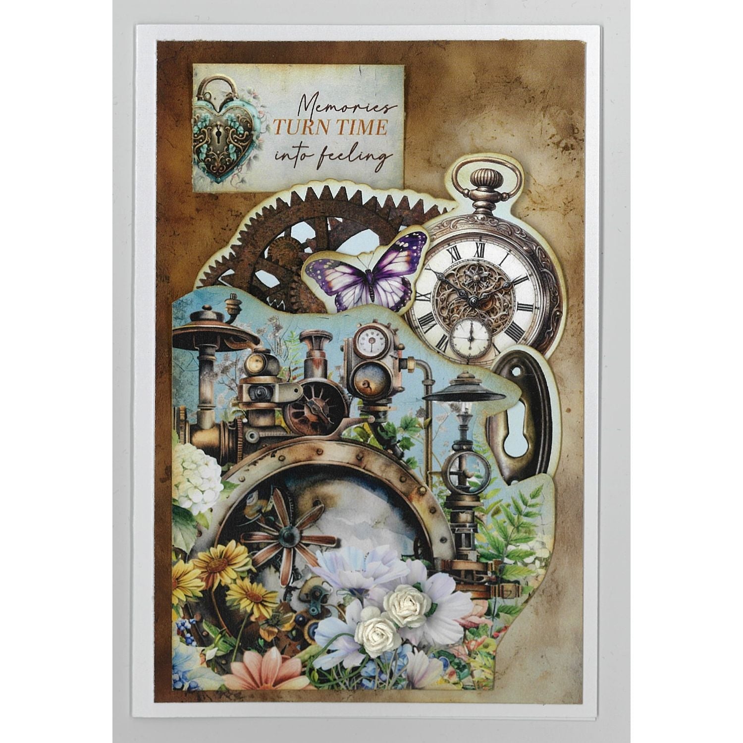 3Quarter Designs Floral Mechanica 6x4 Card Pack 3q-cc-floralmechanica clock