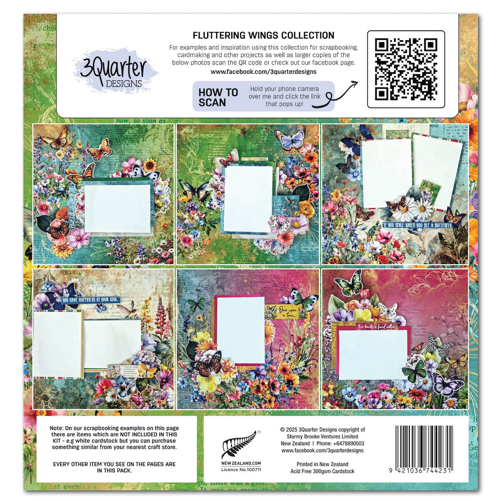 3Quarter Designs Fluttering Wings 12x12 Paper and Diecuts 3q-sc-flutteringwings back