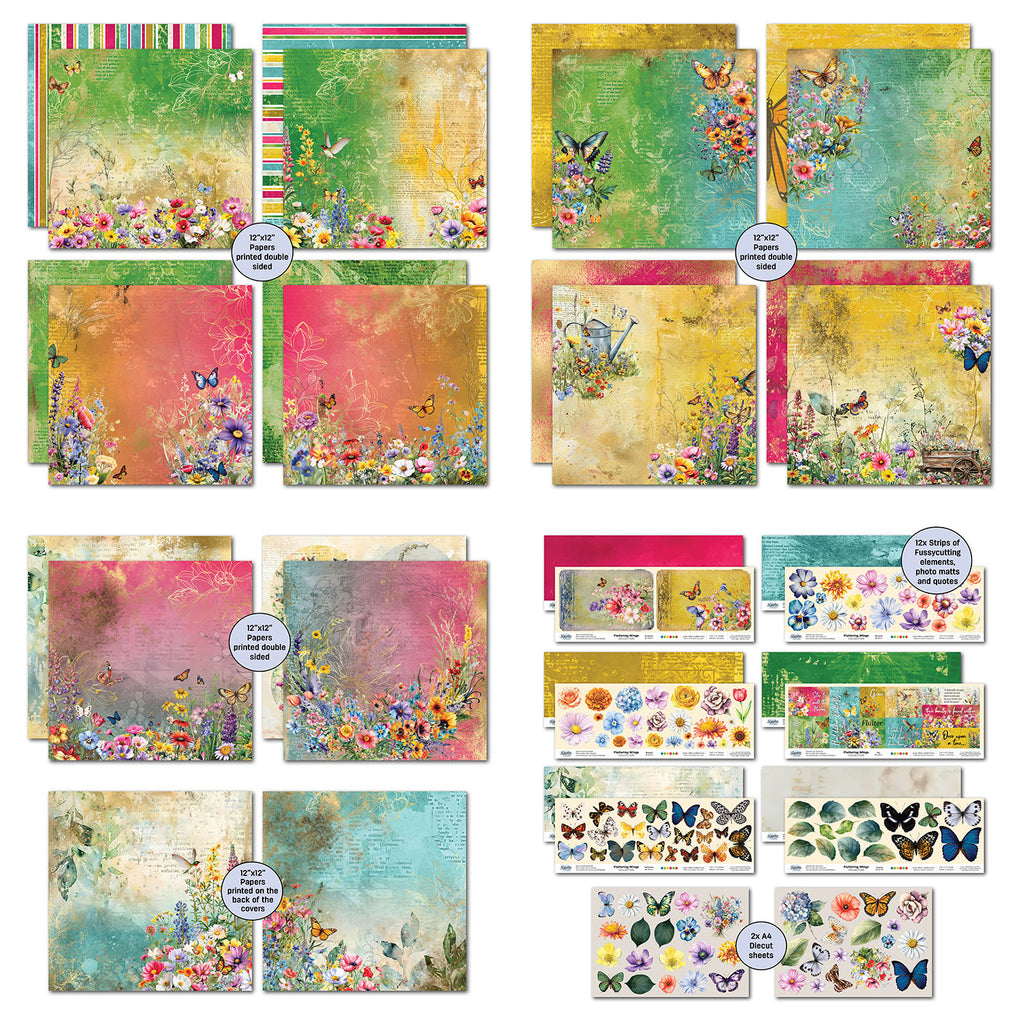 3Quarter Designs Fluttering Wings 12x12 Paper and Diecuts 3q-sc-flutteringwings pages