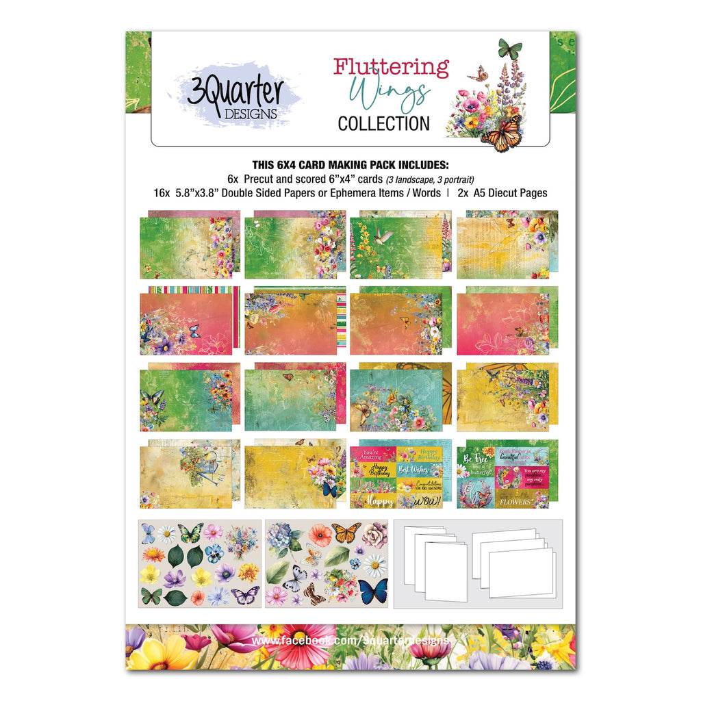 3Quarter Designs Fluttering Wings 6x4 Card Pack 3q-cc-flutteringwings