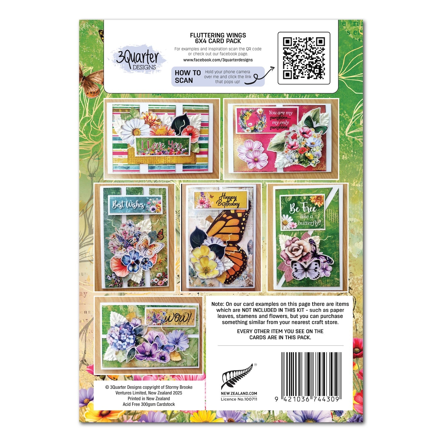 3Quarter Designs Fluttering Wings 6x4 Card Pack 3q-cc-flutteringwings pages
