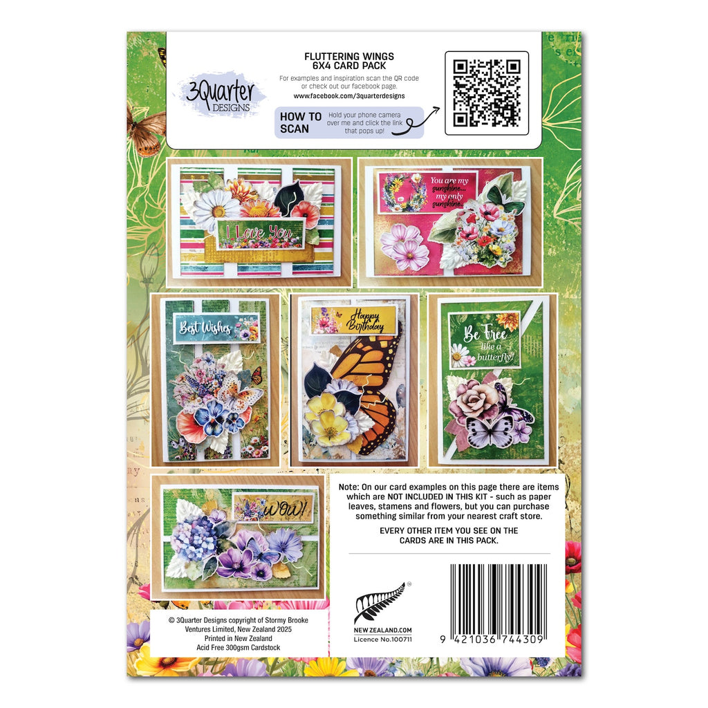 3Quarter Designs Fluttering Wings 6x4 Card Pack 3q-cc-flutteringwings pages