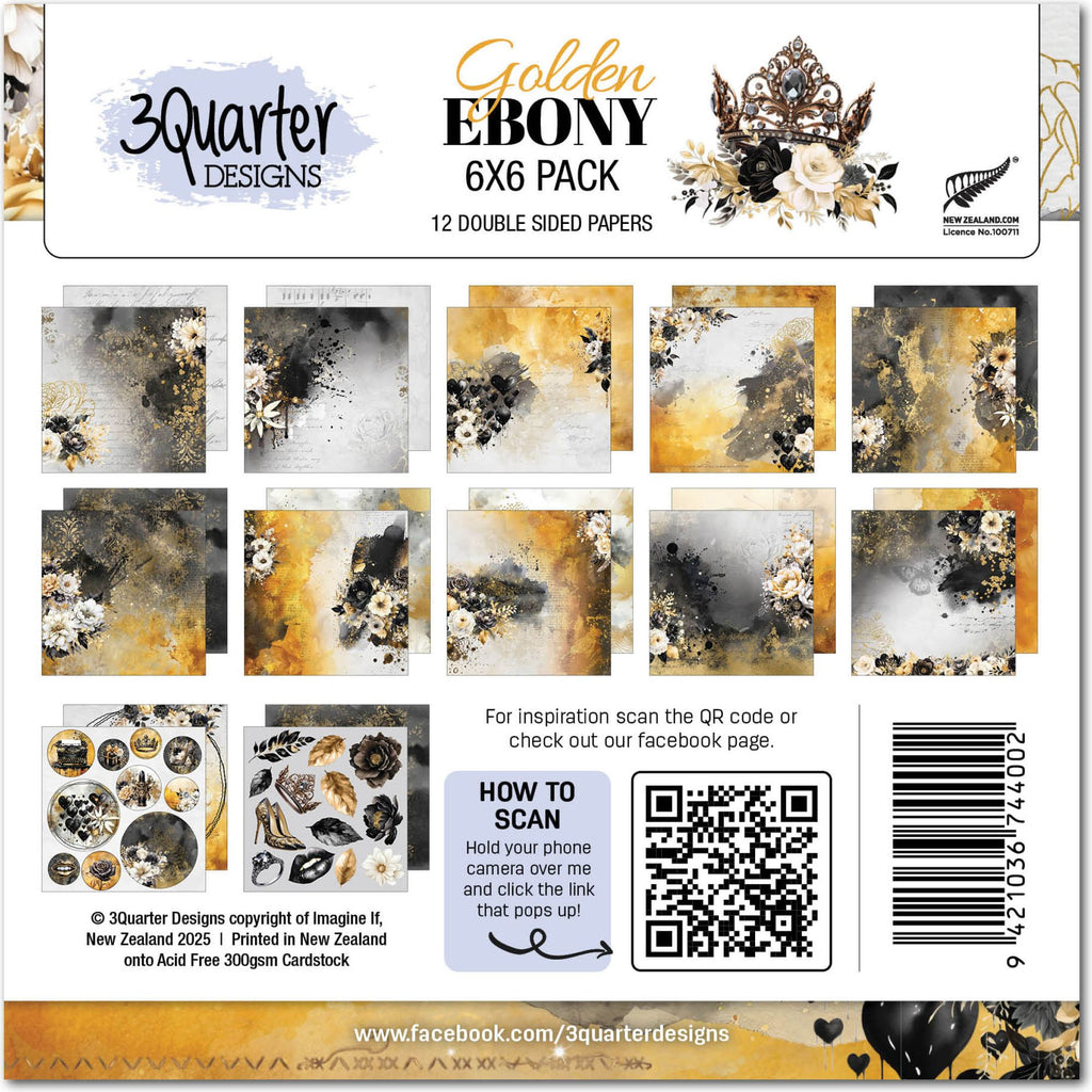 3Quarter Designs Golden Ebony 6x6 Paper Pack 3q-pp6-goldenebony