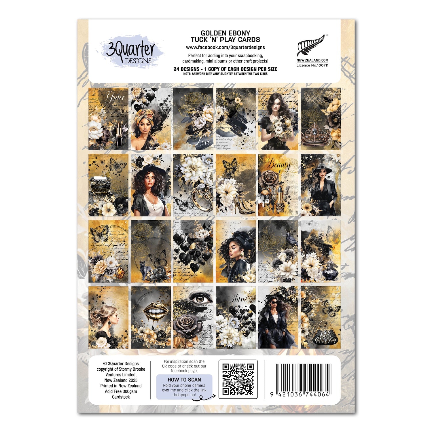 3Quarter Designs Golden Ebony Tuck N Play Cards 3q-tp-goldenebony package back