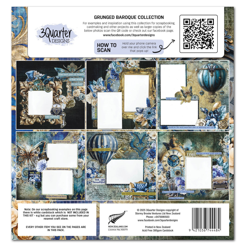 3Quarter Designs Grunged Baroque 12x12 Paper and Diecuts Set 3q-sc-grungedbaroque back cover