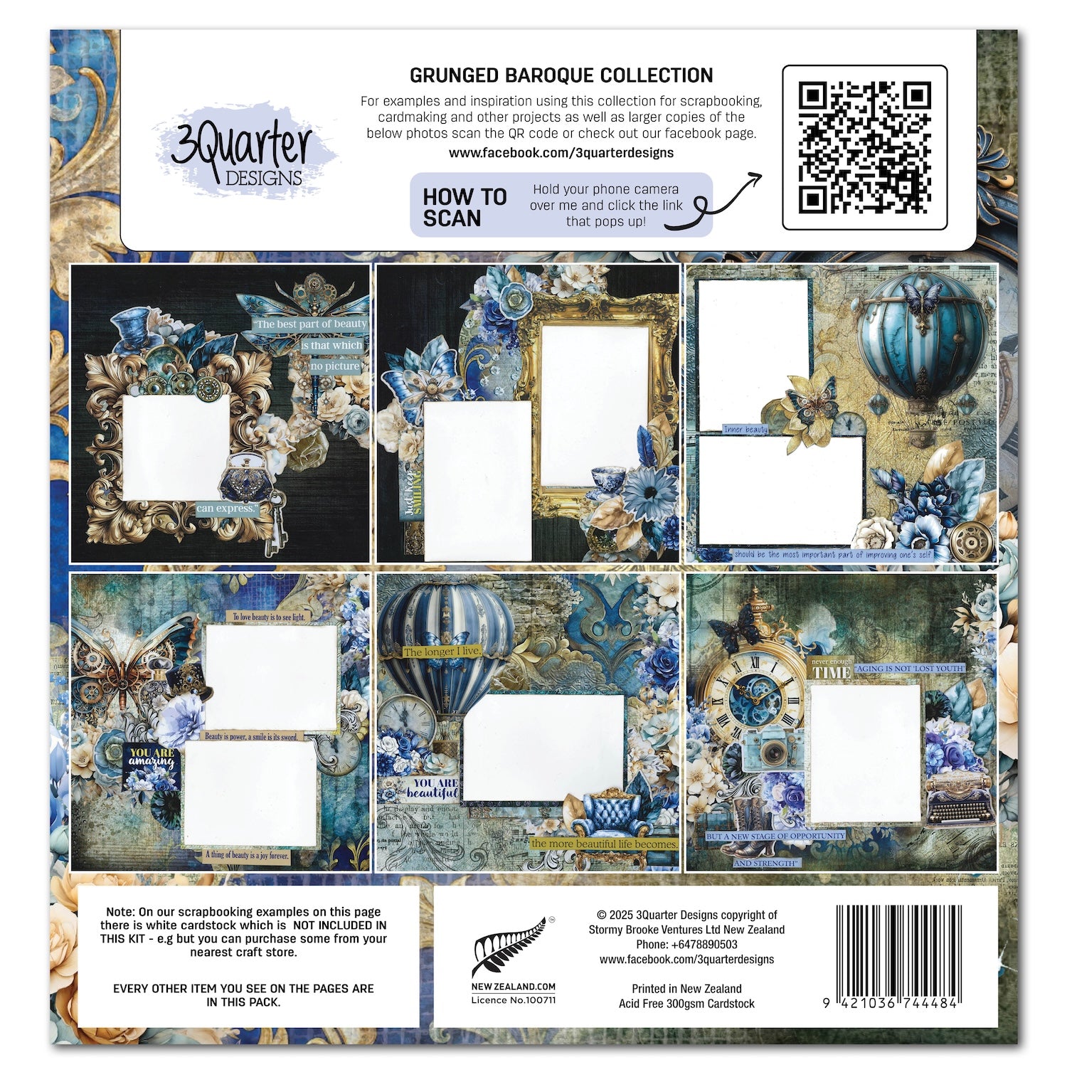 3Quarter Designs Grunged Baroque 12x12 Paper and Diecuts Set 3q-sc-grungedbaroque back cover