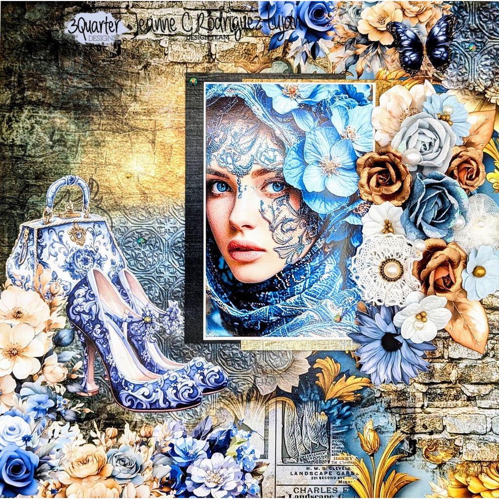 3Quarter Designs Grunged Baroque 12x12 Paper and Diecuts Set 3q-sc-grungedbaroque girl
