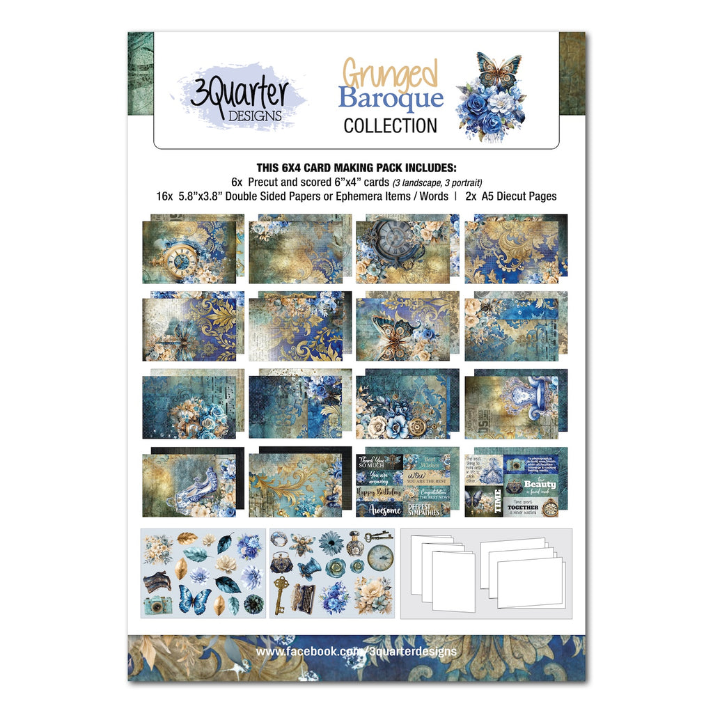 3Quarter Designs Grunged Baroque 6x4 Card Pack 3q-cc-grungedbaroque