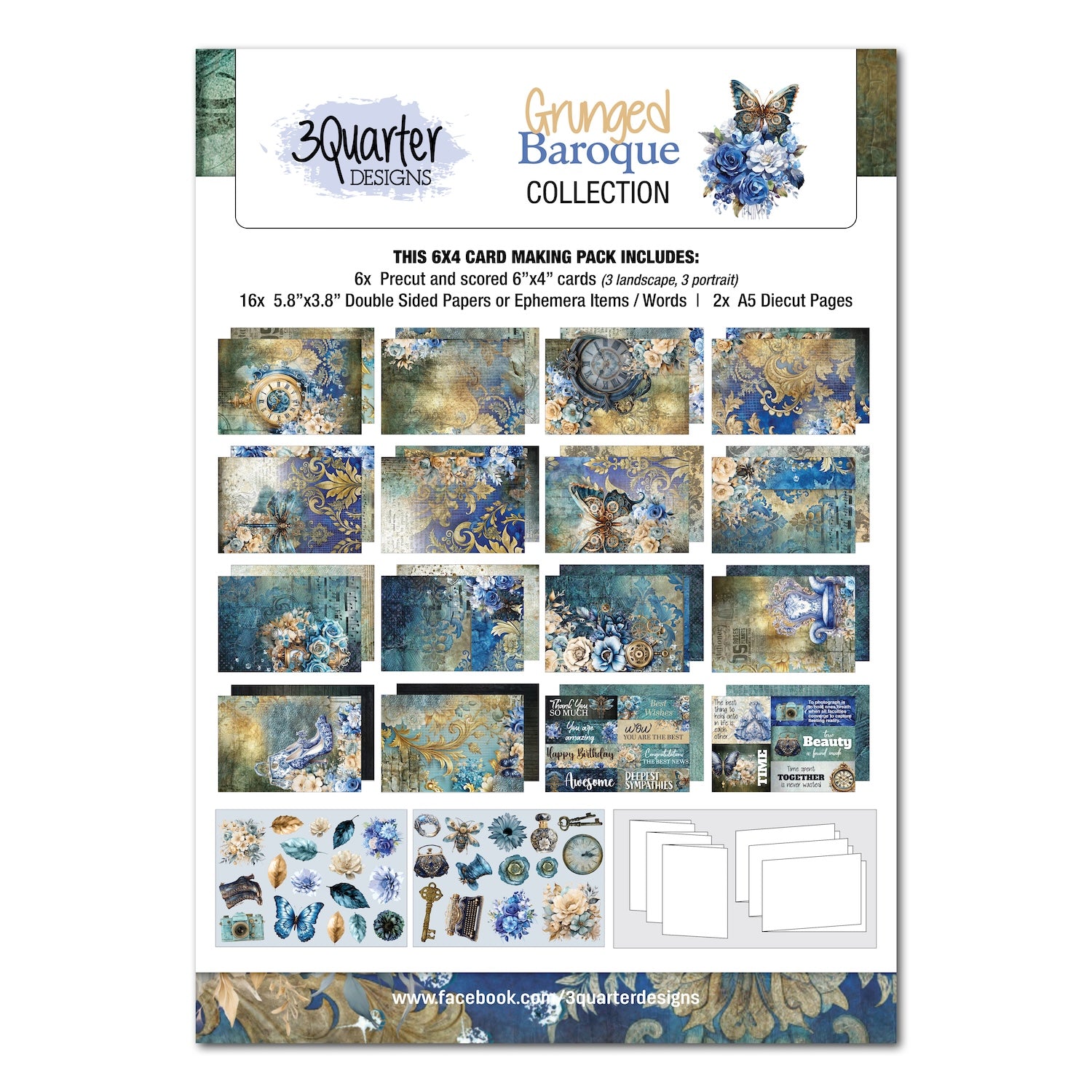 3Quarter Designs Grunged Baroque 6x4 Card Pack 3q-cc-grungedbaroque