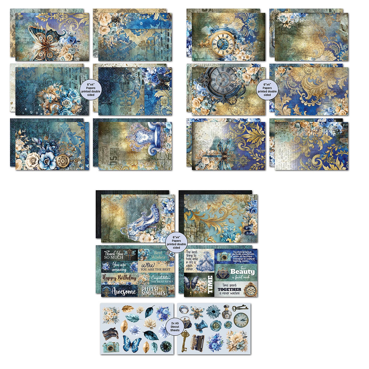 3Quarter Designs Grunged Baroque 6x4 Card Pack 3q-cc-grungedbaroque sheets