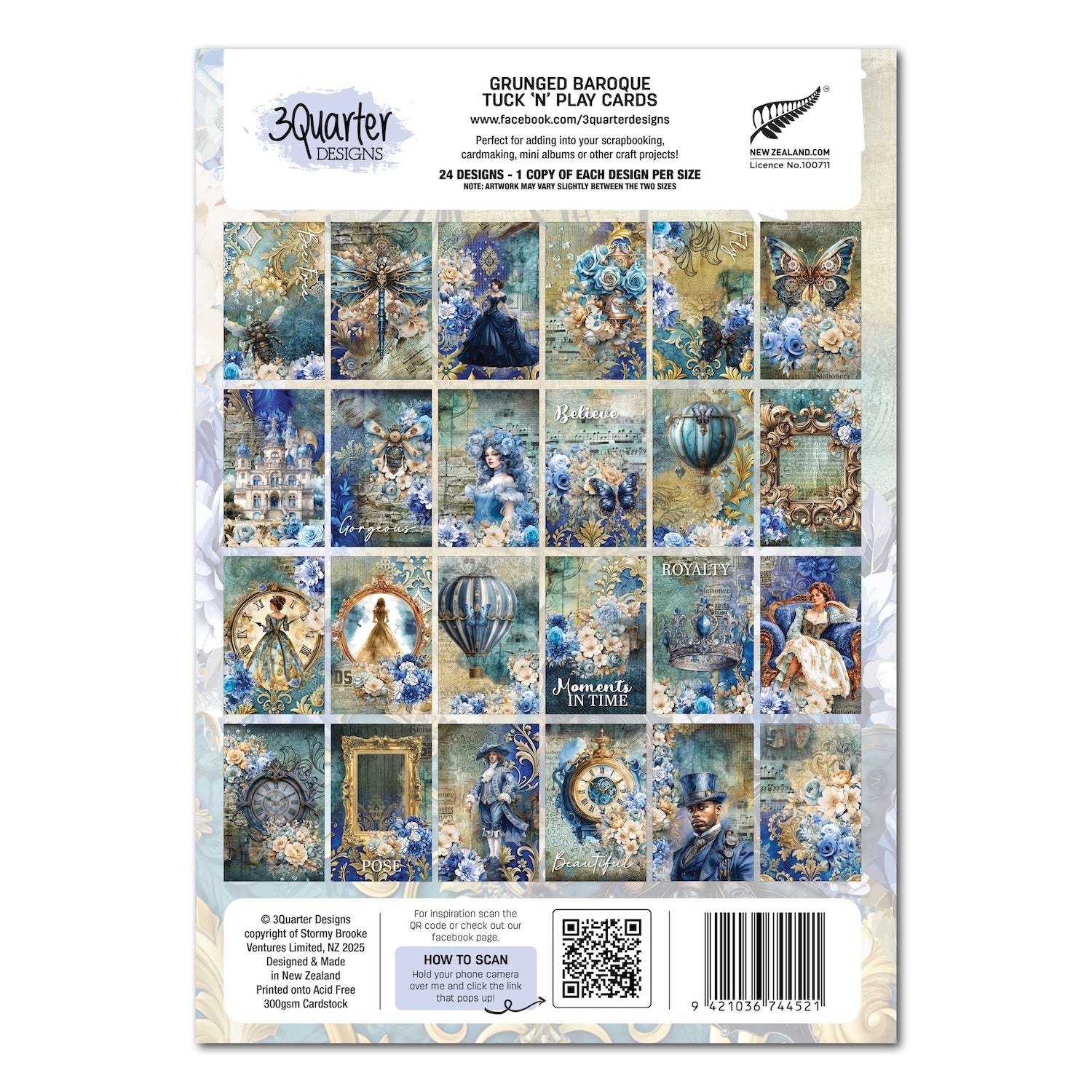 3Quarter Designs Grunged Baroque Tuck N Play Cards 3q-tp-grungedbaroque back cover