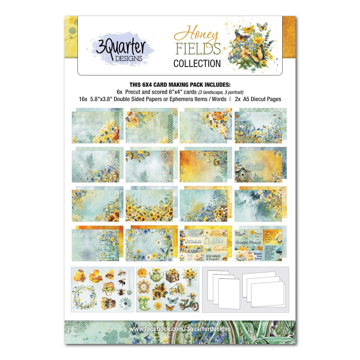 3Quarter Designs Honey Fields 6x4 Card Pack 3q-cc-honeyfields