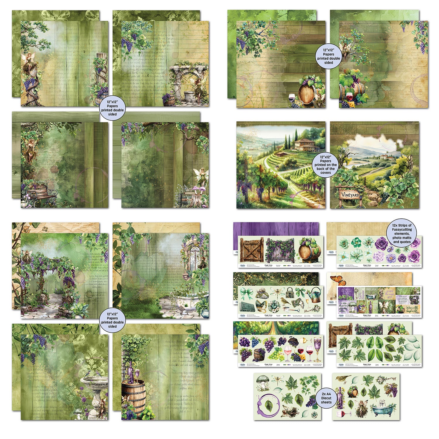3Quarter Designs Magical Vines 12x12 Design Paper and Diecuts Set 3q-sc-magicalvines pages 2